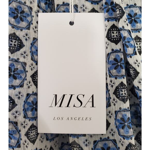 Misa LA Zonia Blue/White Geometric Off-Shoulder Chiffon Mini Dress XS - Picture 5 of 14